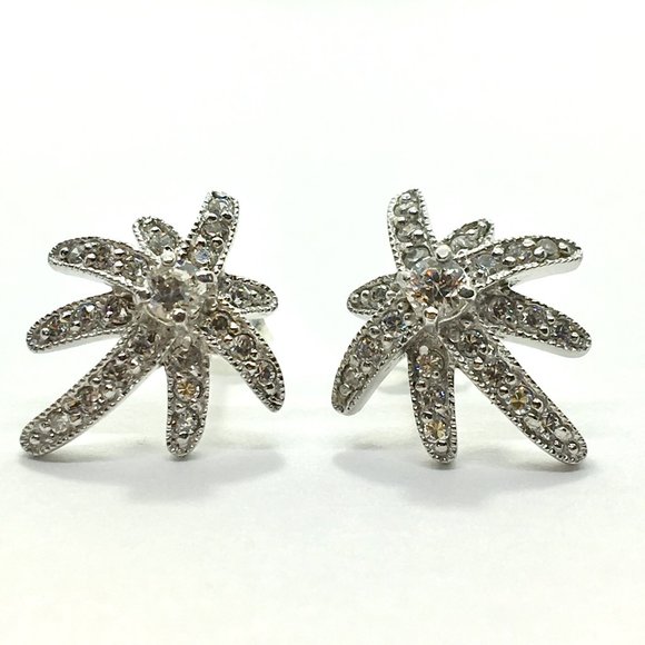 Starburst Earrings Sterling Silver w/ Pave Cz - Picture 2 of 5